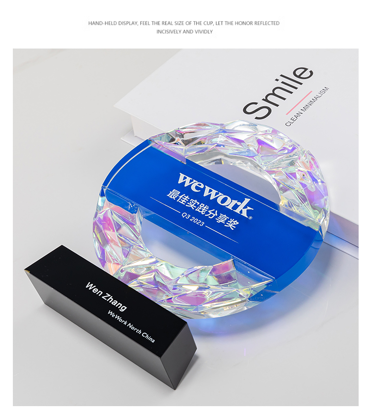 Shining Unique Custom Colorful Round Crystal Trophy with Black Base for Corporate and Sports Awards factory
