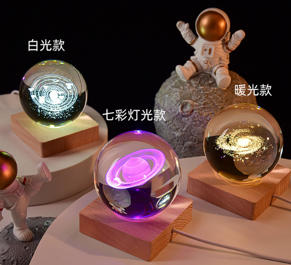 3D Laser Engraved Crystal Ball with Elegant Beechwood Light Base - Exquisite Art Piece for Home and Office Decor crystal craft details