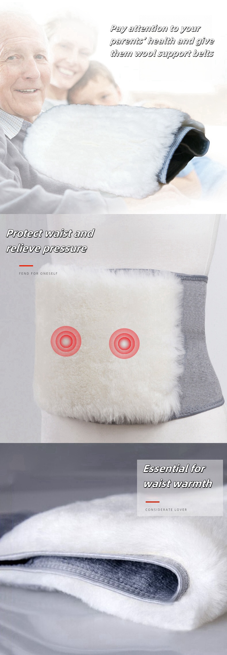 Custom 100% Thickened Soft Real Wool Waist Protection Belt in Cold Winter Warm for Support Warming Tummy & Waist details