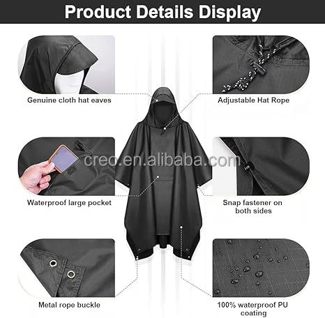 Custom Quick Dry 3-in-1 Adults Cloak Raincoat with Pocket Waterproof Rain Poncho for Outdoor Cycling Hiking Camping Travel factory