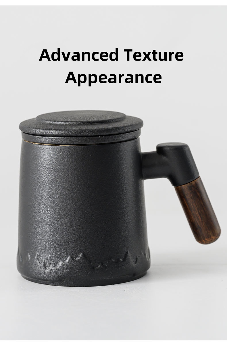 Custom Business Gifts Tea Cups Wood Handgrip Ceramic Mug Set with Lid Tea Infuser & Tea Can for Office Festival Party Presents factory