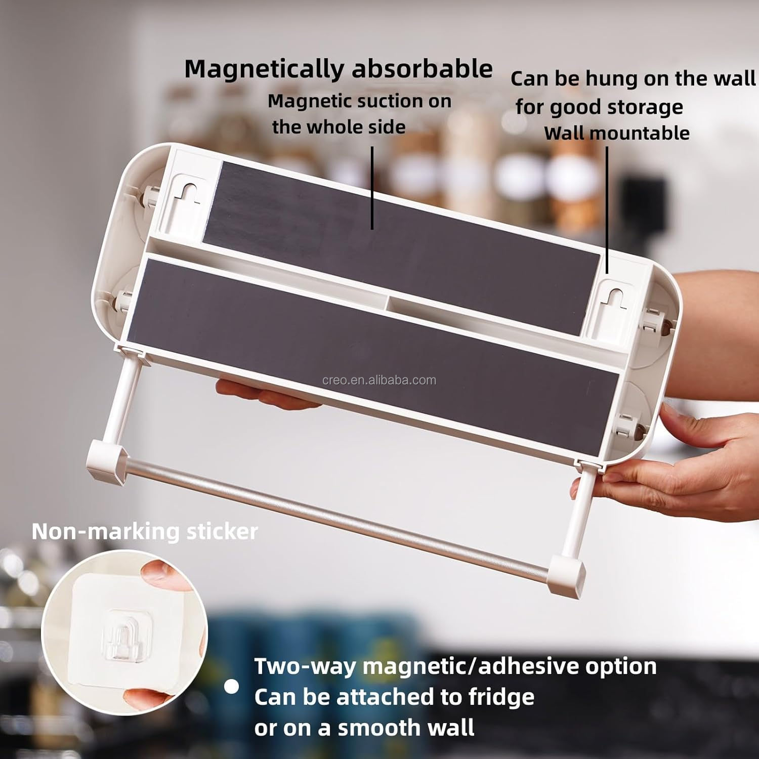 Cling Film Dispenser & Cutter Wall Mount Magnetic Plastic Kitchen Holder for Baking Paper Roll Foil & Plastic Wrap Organizer supplier