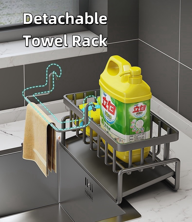 Metal Sink Storage Rack Kitchen Drainer Rack with Draining Tray & Detachable Hanging Rack for Home Hotel Kitchen Bathroom details
