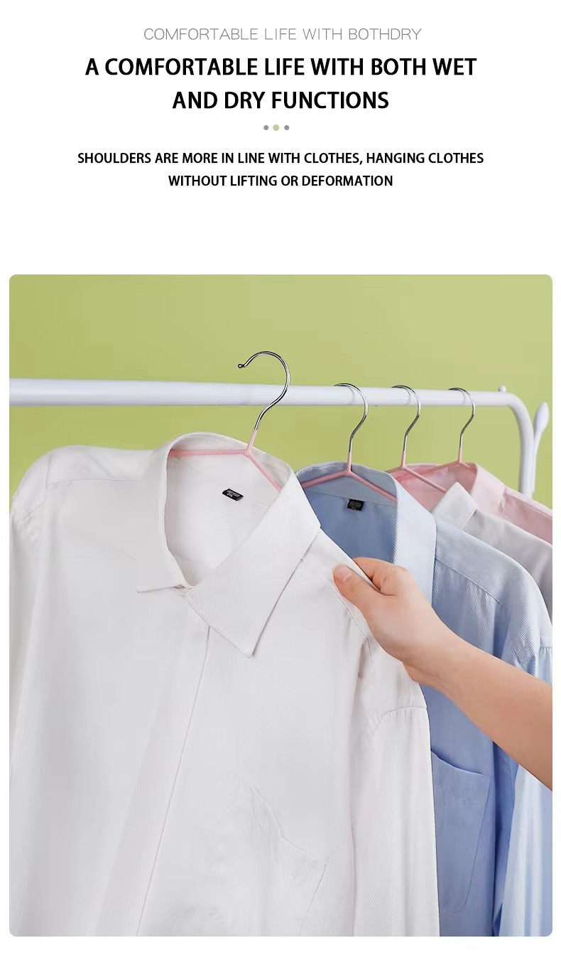 10 pack Thickened Non-slip & Traceless Metal Hanger For Wardrobe Clothes Organizer Dipped Plastic Stainless Steel Drying Hanger details
