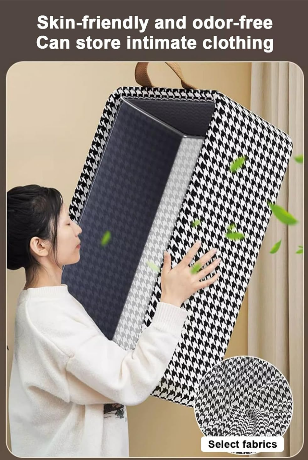 Houndstooth Fabric Storage Basket Wardrobe Folding Storage Bins with Double Handle & Dust Cover for Clothes Home Sundries supplier