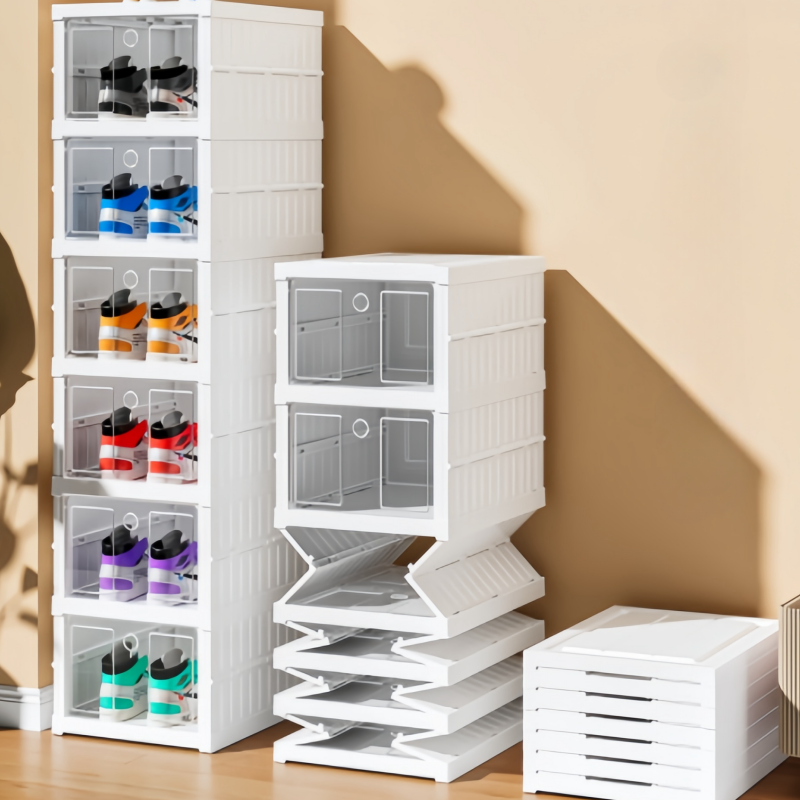 Sturdy Foldable Free Standing Plastic Shoe Rack No Assembly Shoe Storage Organizer Cabinet with Magnetic Clear Door for Entryway factory