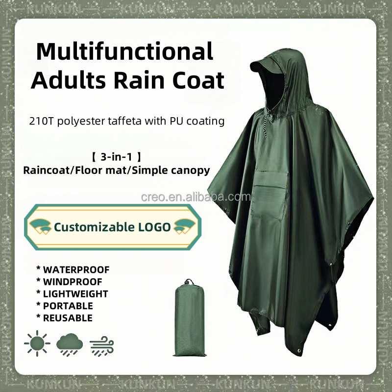 Custom Quick Dry 3-in-1 Adults Cloak Raincoat with Pocket Waterproof Rain Poncho for Outdoor Cycling Hiking Camping Travel manufacture