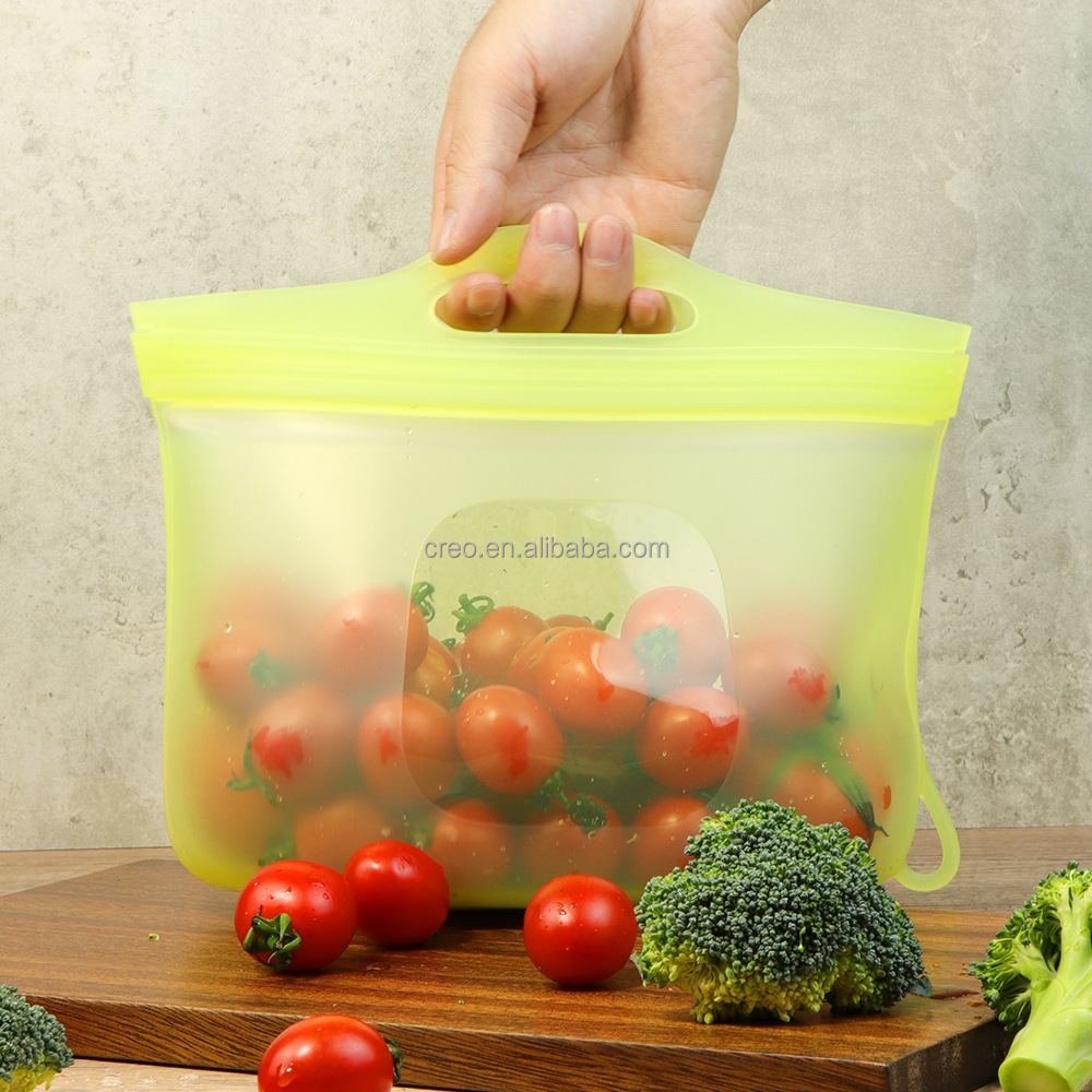 100% Food-grade Silicone Fresh-keeping Bags Microwaveable Food Storage Bag For Kitchen Refrigerator Meals Fruit & Vegetables manufacture