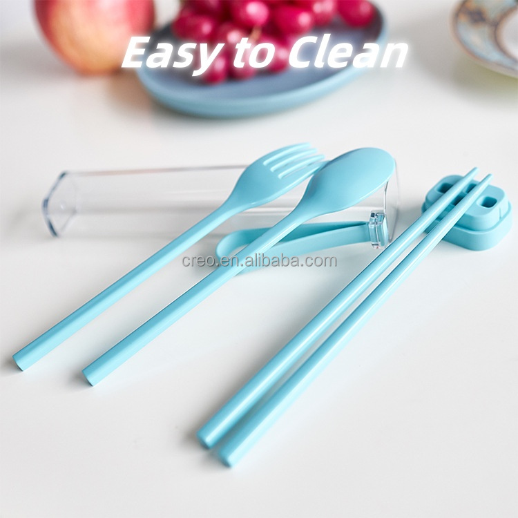 Hot Selling Japanese BPA Free Plastic Flatware Set With Portable Box Spoon Fork Chopsticks 3-piece Set for Travel School Gifts supplier