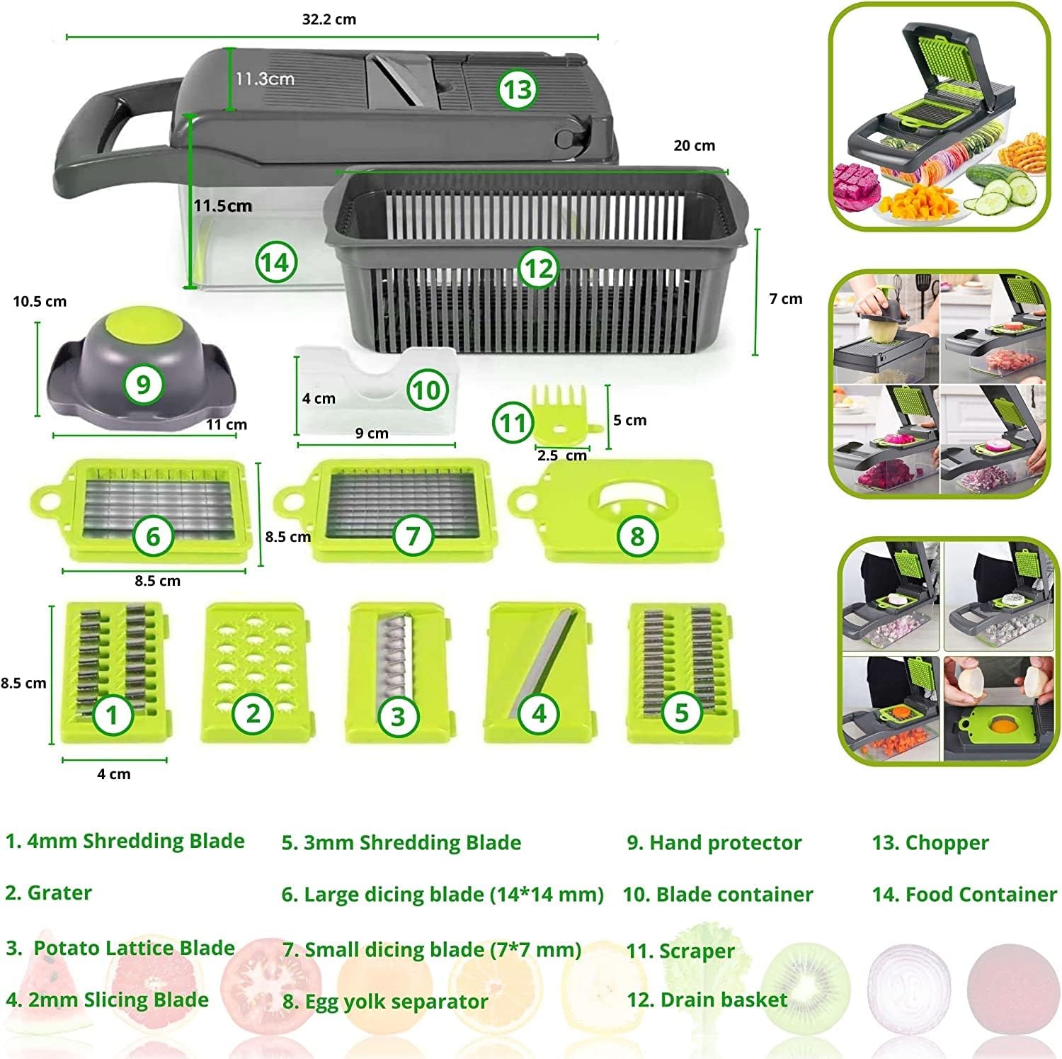 New Premium Multifunctional Fruit & Vegetable Chopper with 8 Blades & Container 12-in-1 Manual Food Cutter Slicer Dicer & Grater supplier