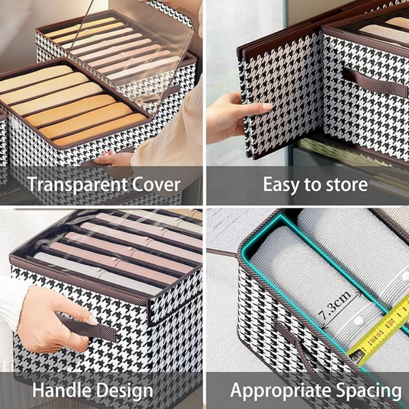 Houndstooth Fabric Storage Basket Wardrobe Folding Storage Bins with Double Handle & Dust Cover for Clothes Home Sundries details