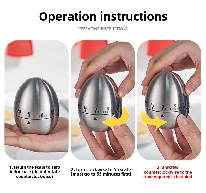 Creative Egg-Shaped Stainless Steel Kitchen Timer Mechanical Rotation Alarm for Baking Cooking Time Reminder Countdown manufacture