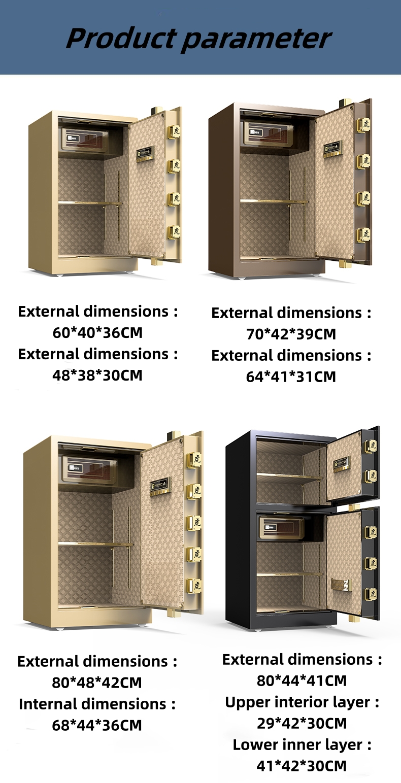 Security business degrees Celsius double alarm fireproof jewelry key lock safe box fireproof factory
