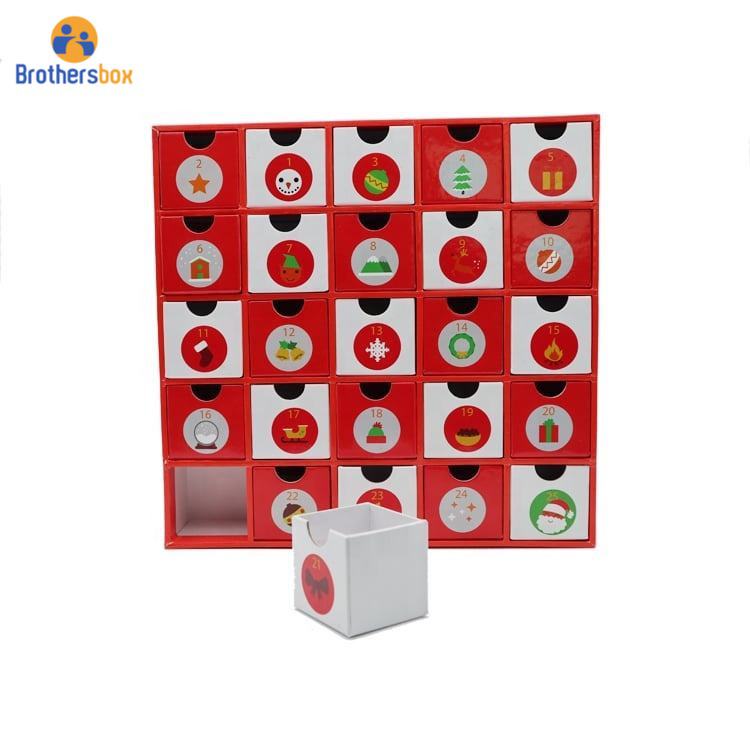 Custom Printed Chocolate Christmas Advent Calendar Box / Rigid Cardboard Drawer Packaging