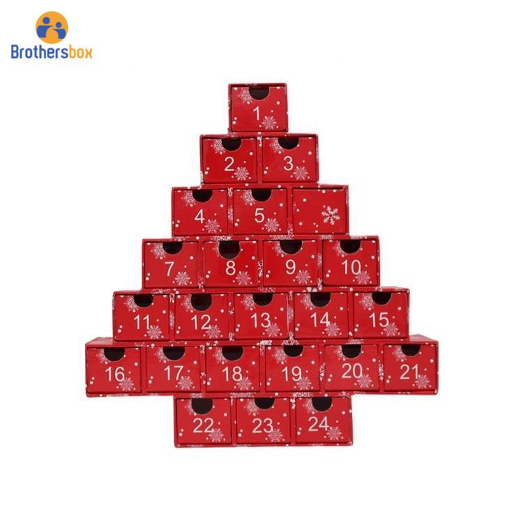 Custom Cardboard Advent Calendar Box / Drawer Paper Christmas Surprise Gift Box