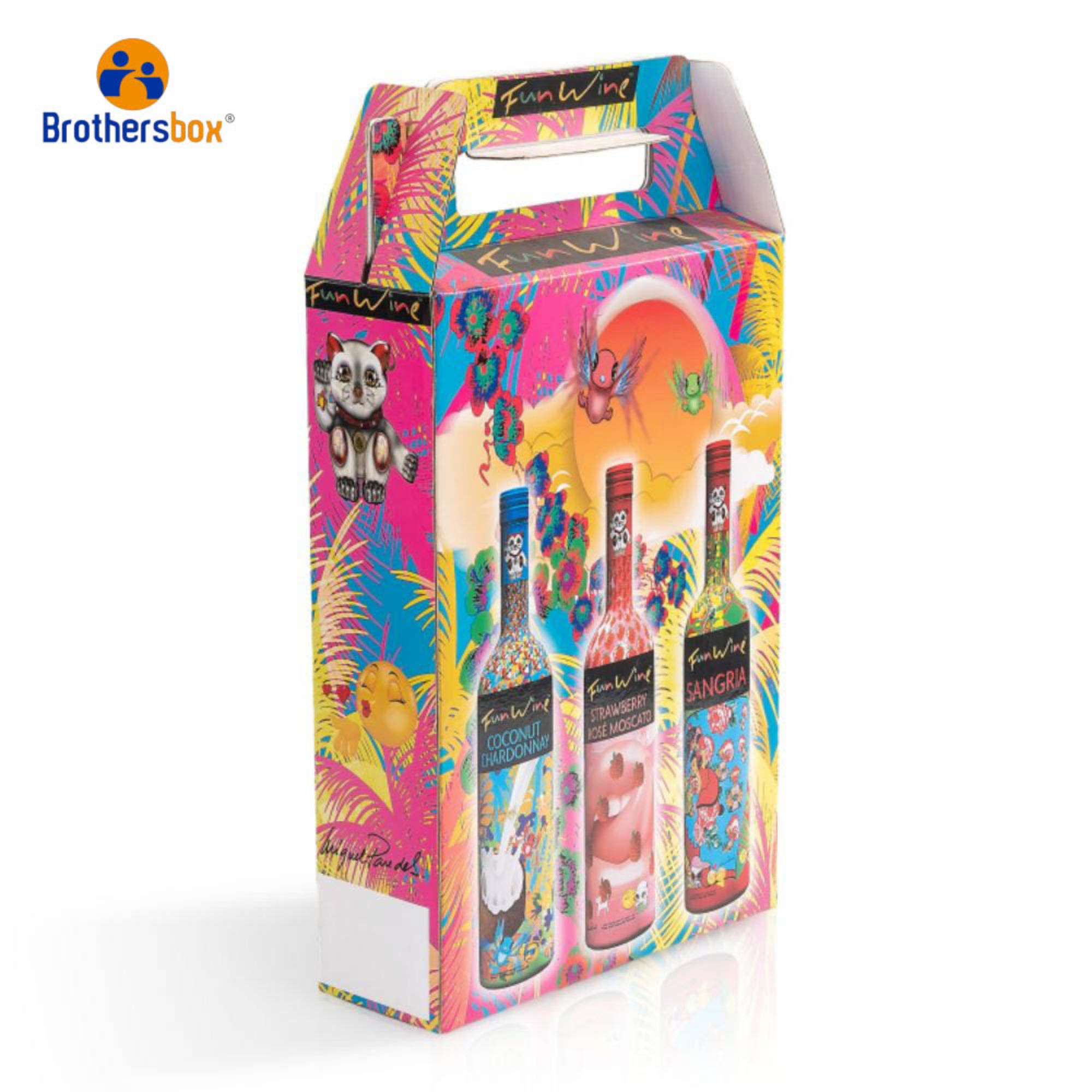 Custom Portable Handle Corrugated Wine & Sangria Packaging Boxes 