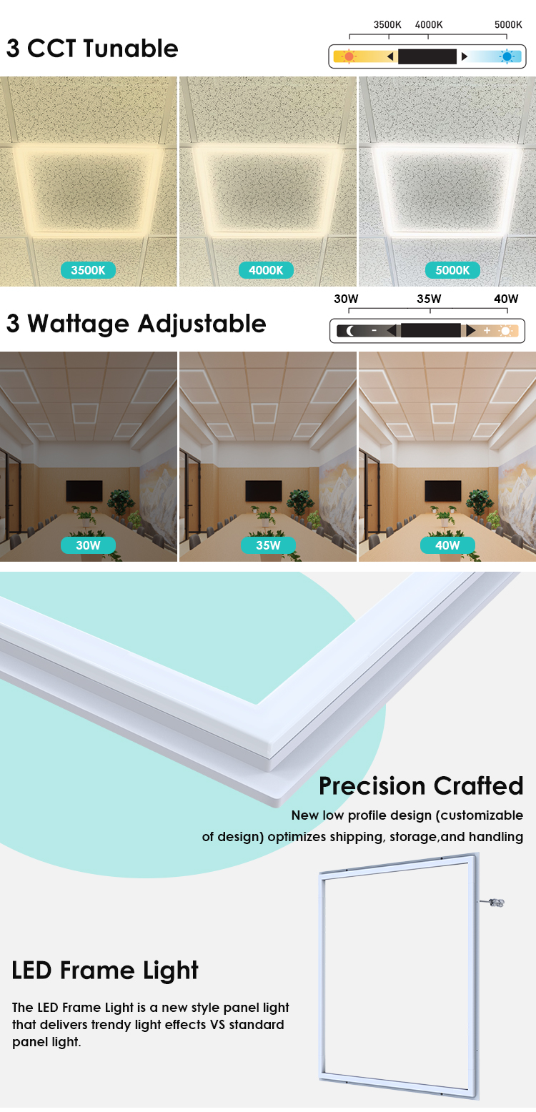 Noonlight Recessed Mounted 0-10v Dimmable Sensor 60x60 60x120 30x120 Frame Light Square Border Led Slim Flat Panel Light factory