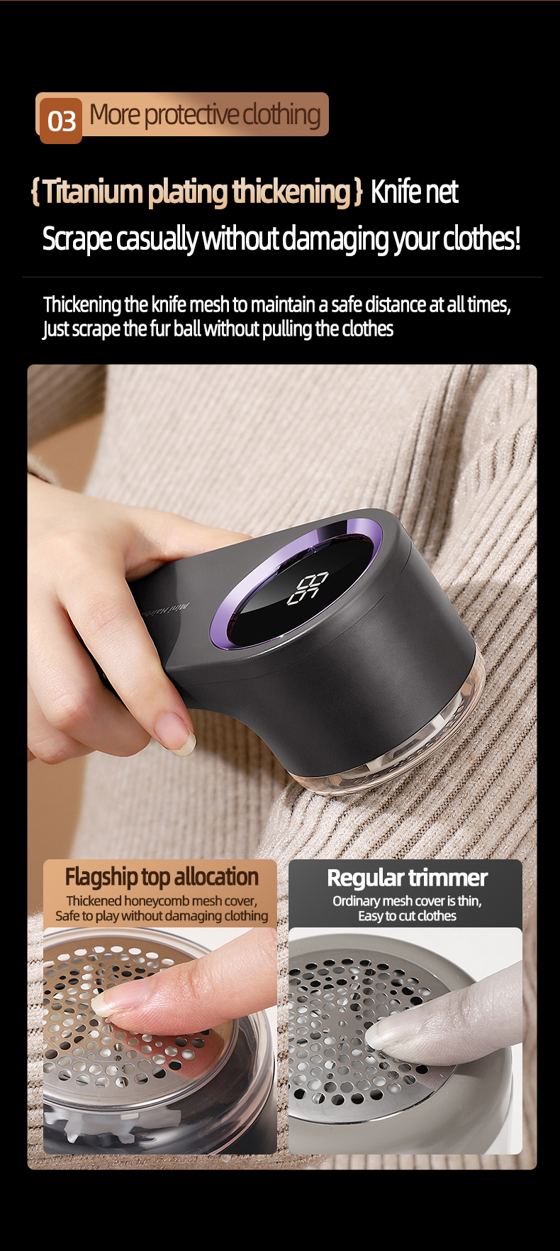 NURFIODUR Lint Remover Portable LED Digital Display Fabric Shaver USB Rechargeable Sweater Shavers Hairball Trimmer Remover details