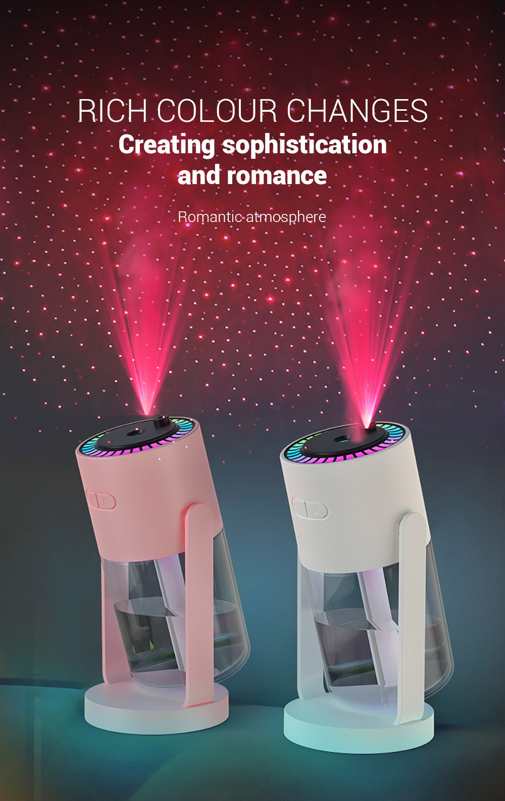 New Portable USB Home Car Ultrasonic Mist Maker Humidifier With 7 Colors Projection LED Romantic Starry Sky Lamp Humidifier supplier