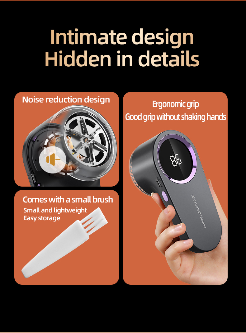 NURFIODUR Lint Remover Portable LED Digital Display Fabric Shaver USB Rechargeable Sweater Shavers Hairball Trimmer Remover details