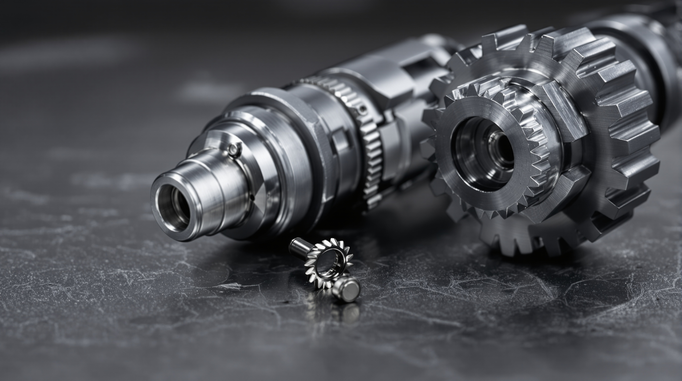 Close-up of precise automotive and medical components displayed on a metallic surface