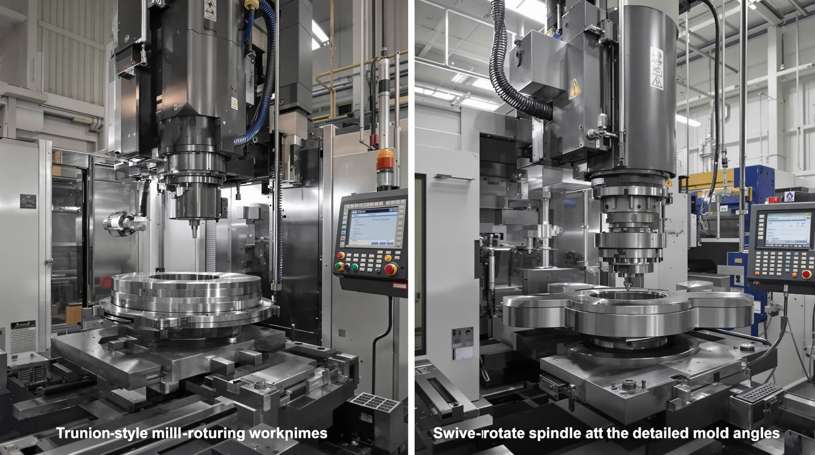 Comparison of trunnion-style and swivel-rotate spindle 5 axis mills operating on metal components