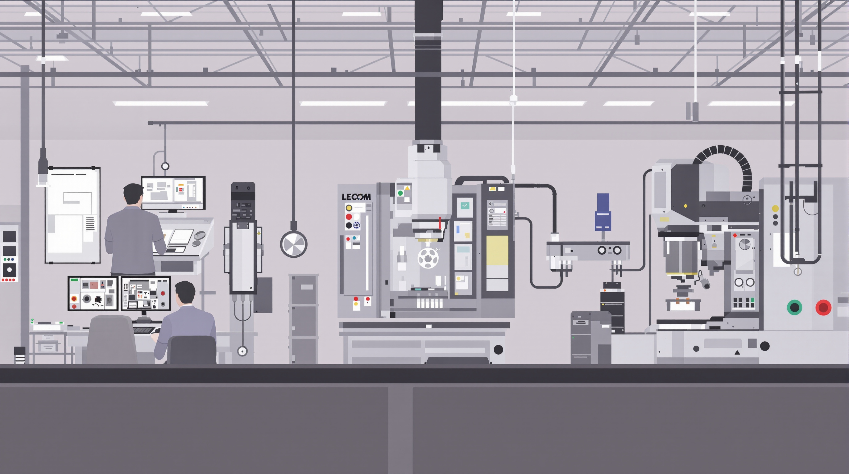 Engineers designing, machining, and inspecting metal parts in a modern precision manufacturing facility