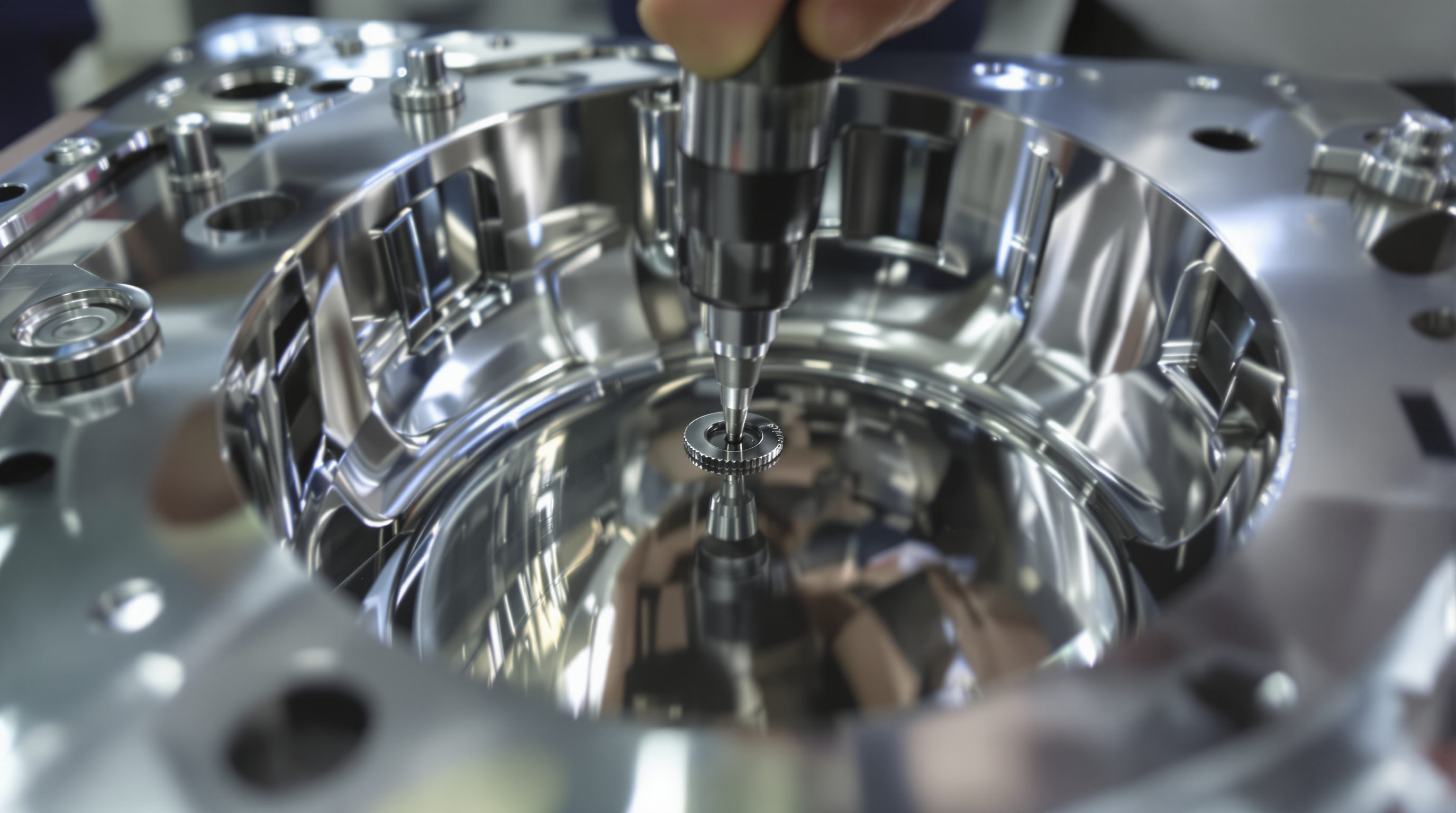 Technician using a probe to inspect the mirror-finish surface of an automotive mold