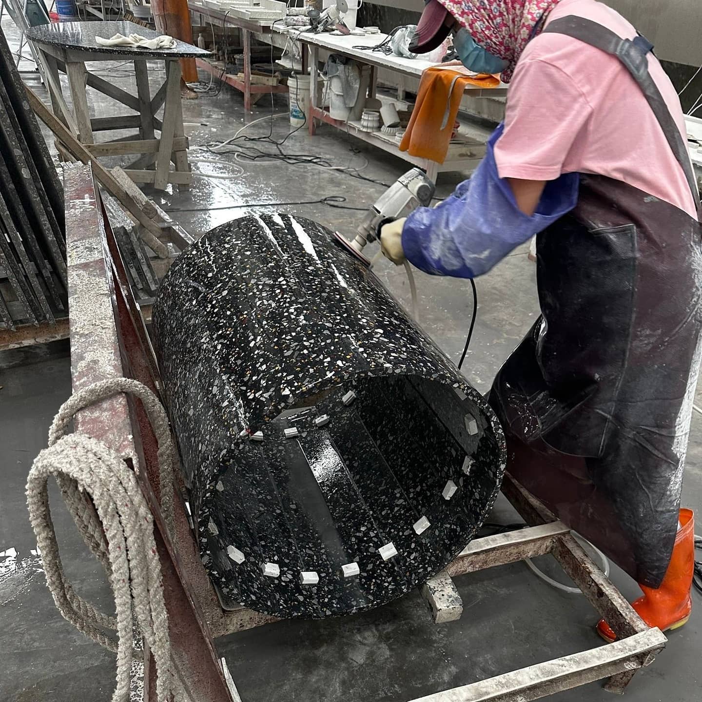 YDSTONE Factory Direct Artificial Stone Floor Tile Polished Black Terrazzo Tiles 600x600 Cement Tile factory