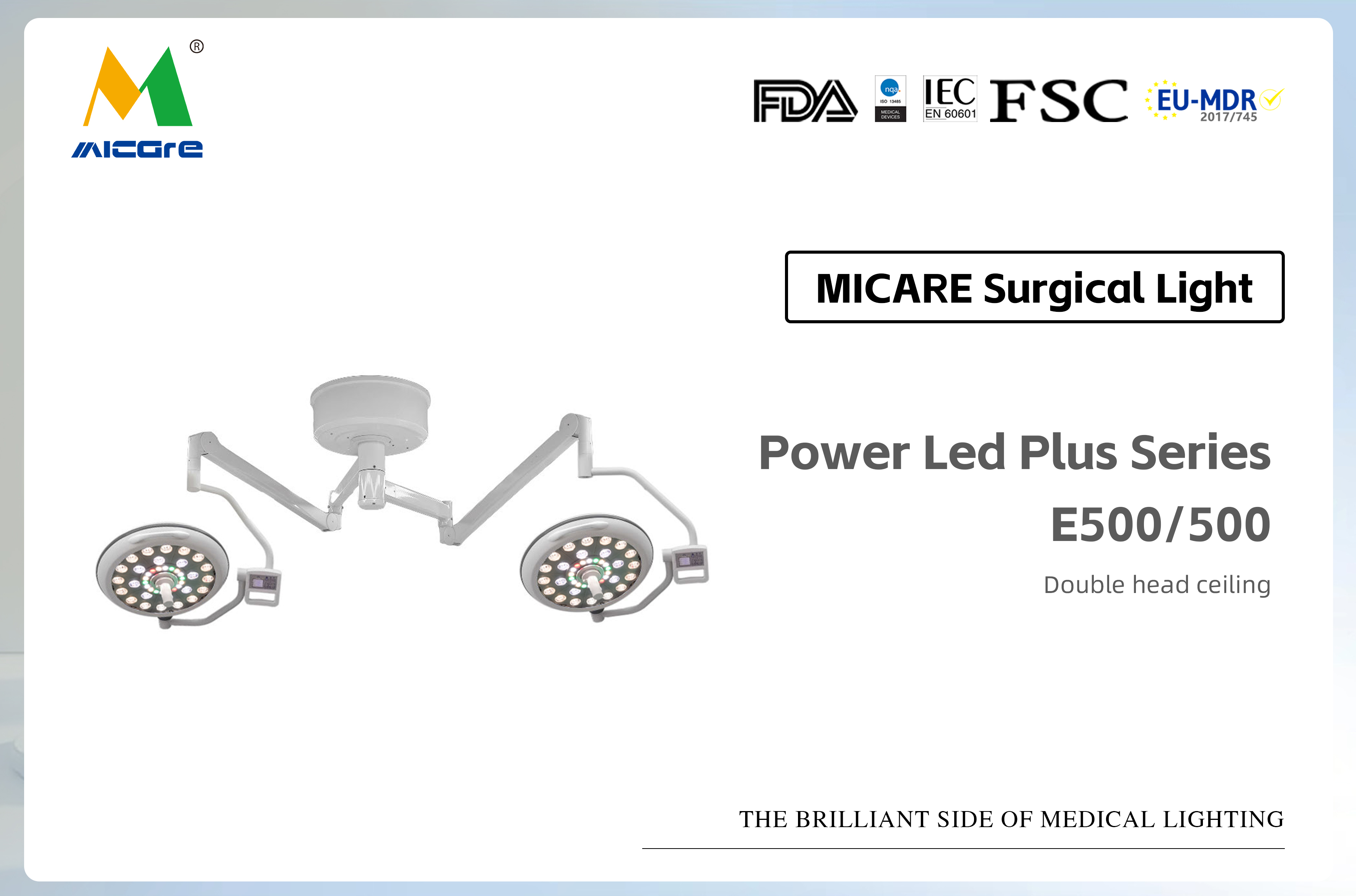 Ampoules LED MICARE Power plus E500 500 pour le service de chirurgie générale Lampe d'examen médical chirurgical à LED de plafond Lampe sans ombre Fabrication