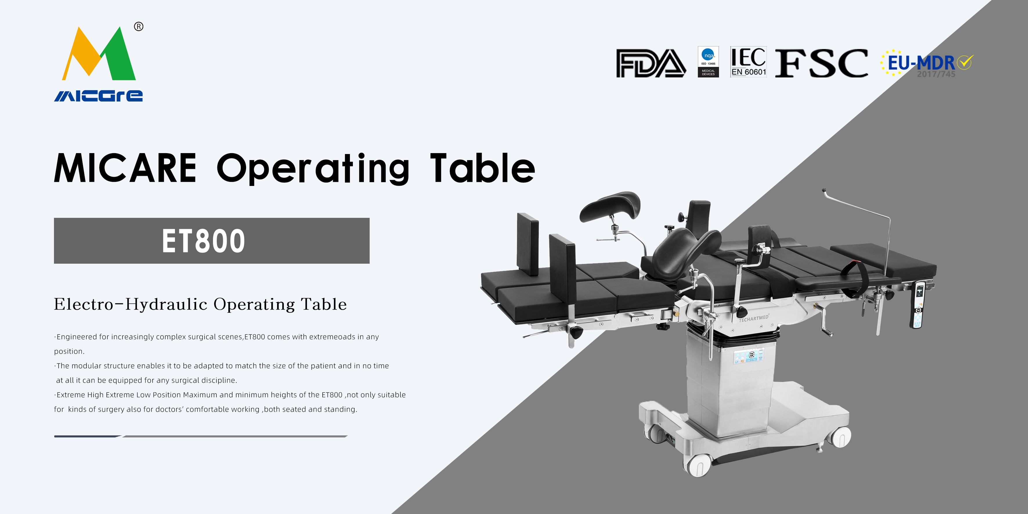 MICARE ET800 Elektrohydraulischer Operationstisch Ot Tragbarer C-Arm Orthopädischer Operationstisch Lieferant