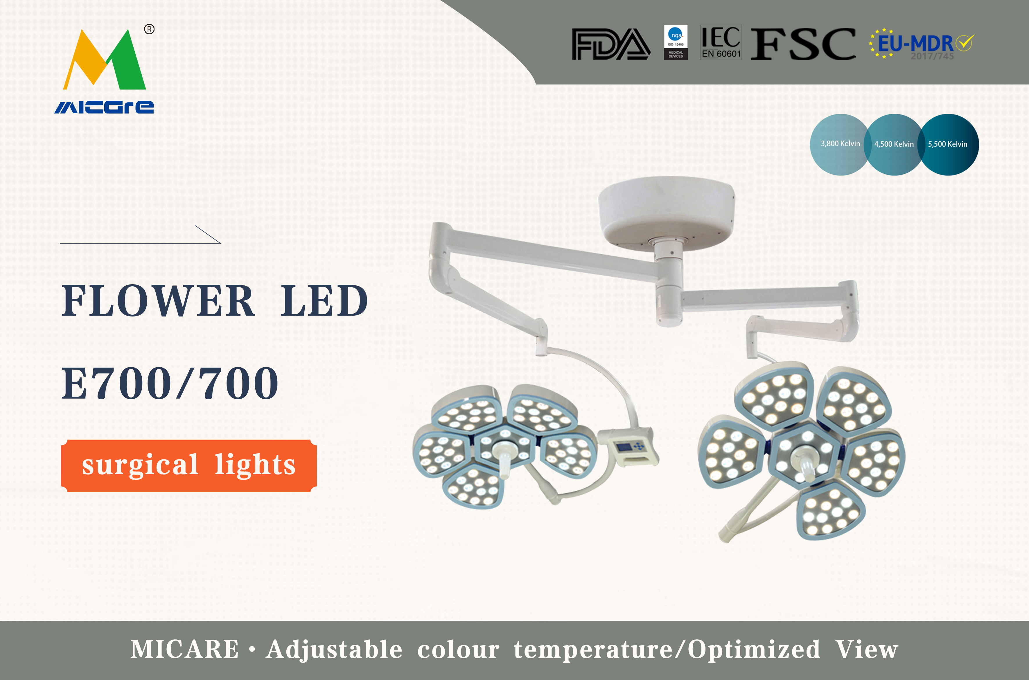 MICARE Flower led E700/700 led chirurgické svetlo Chirurgia Operačná chirurgická lampa bez tieňov v prevádzke