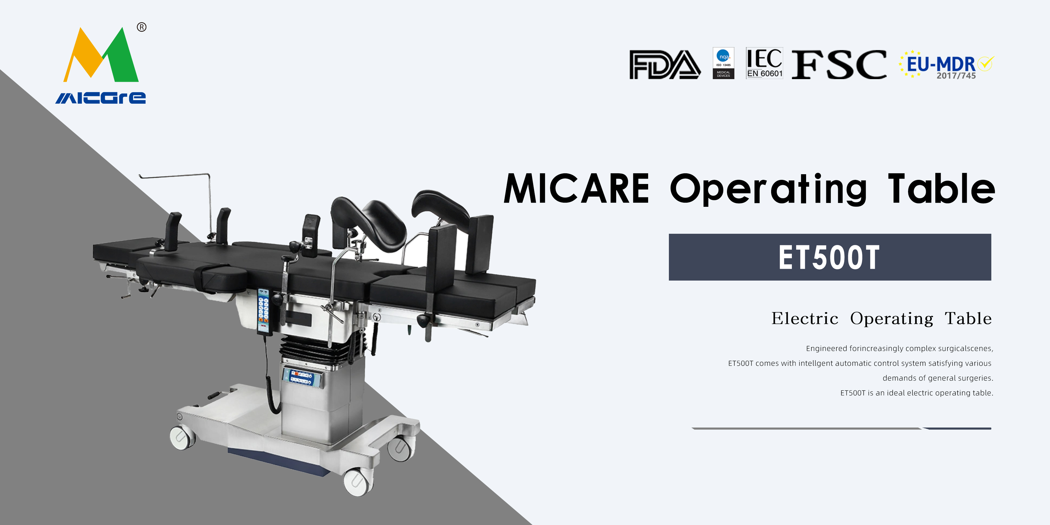 MICARE ET500T Stainless Adjustable Electric Surgical Medical Tables Examination Operation Bed Table factory