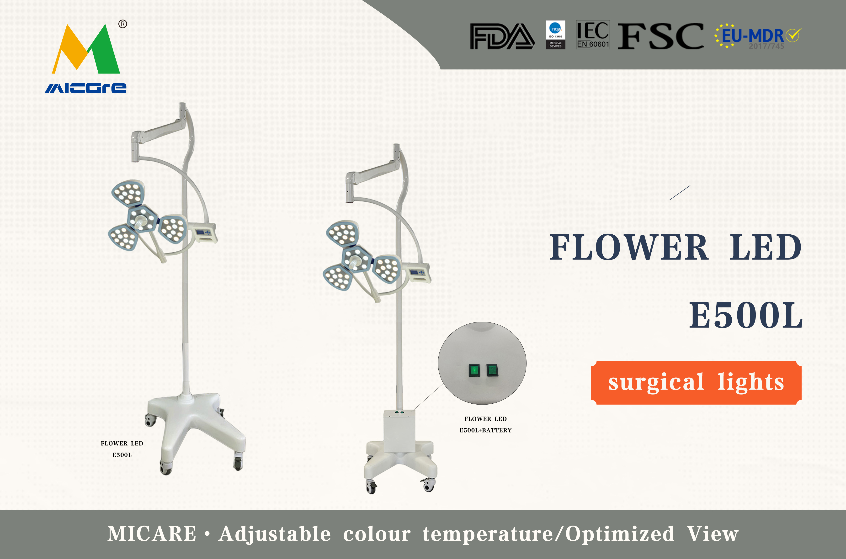 Lampe chirurgicale mobile MICARE Flower LED E500L Lampe chirurgicale sans ombre Détails