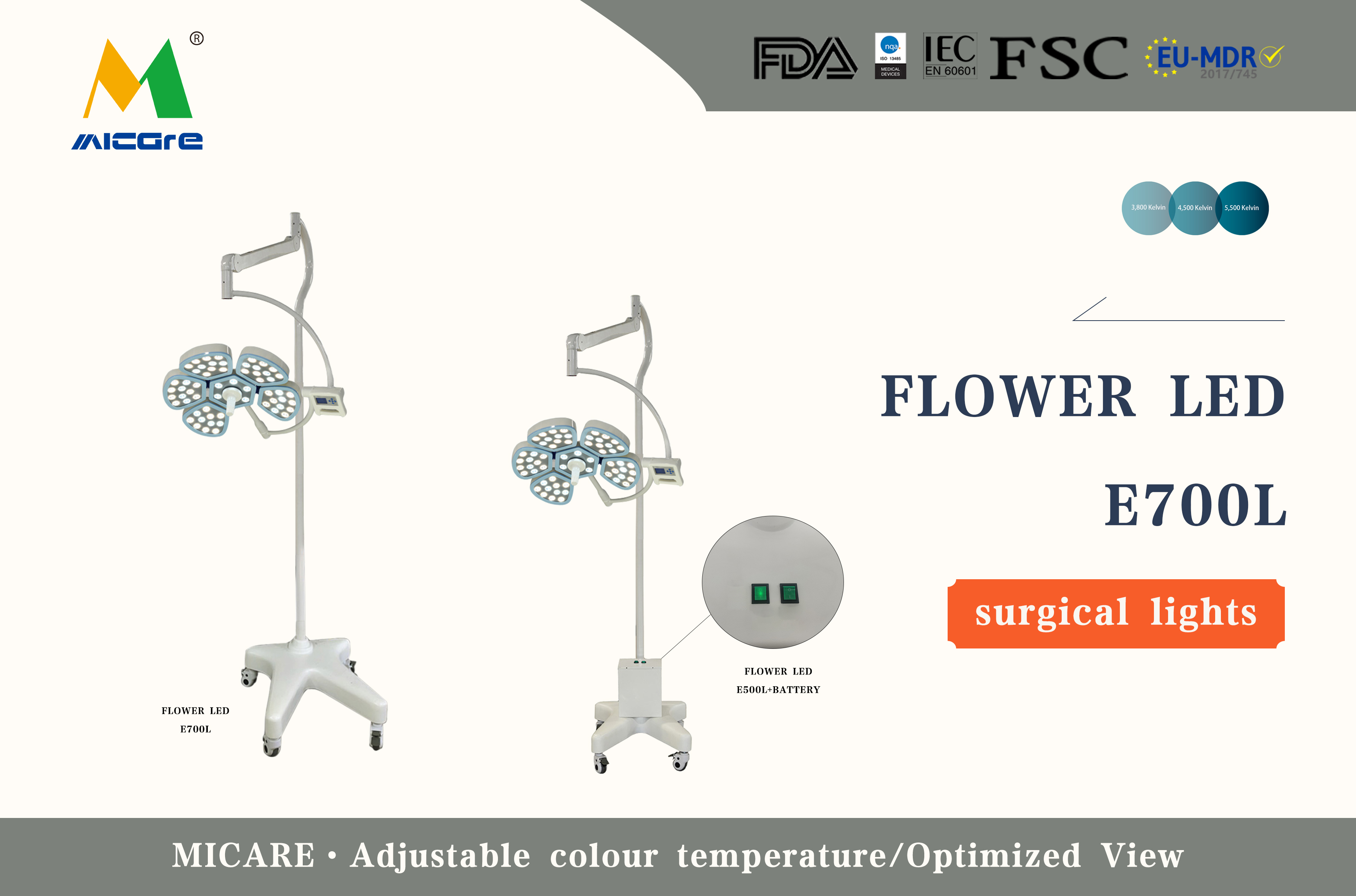 MICARE Flower led E700L Portable Operation lamp mobile na baterya Operating surgical light supplier