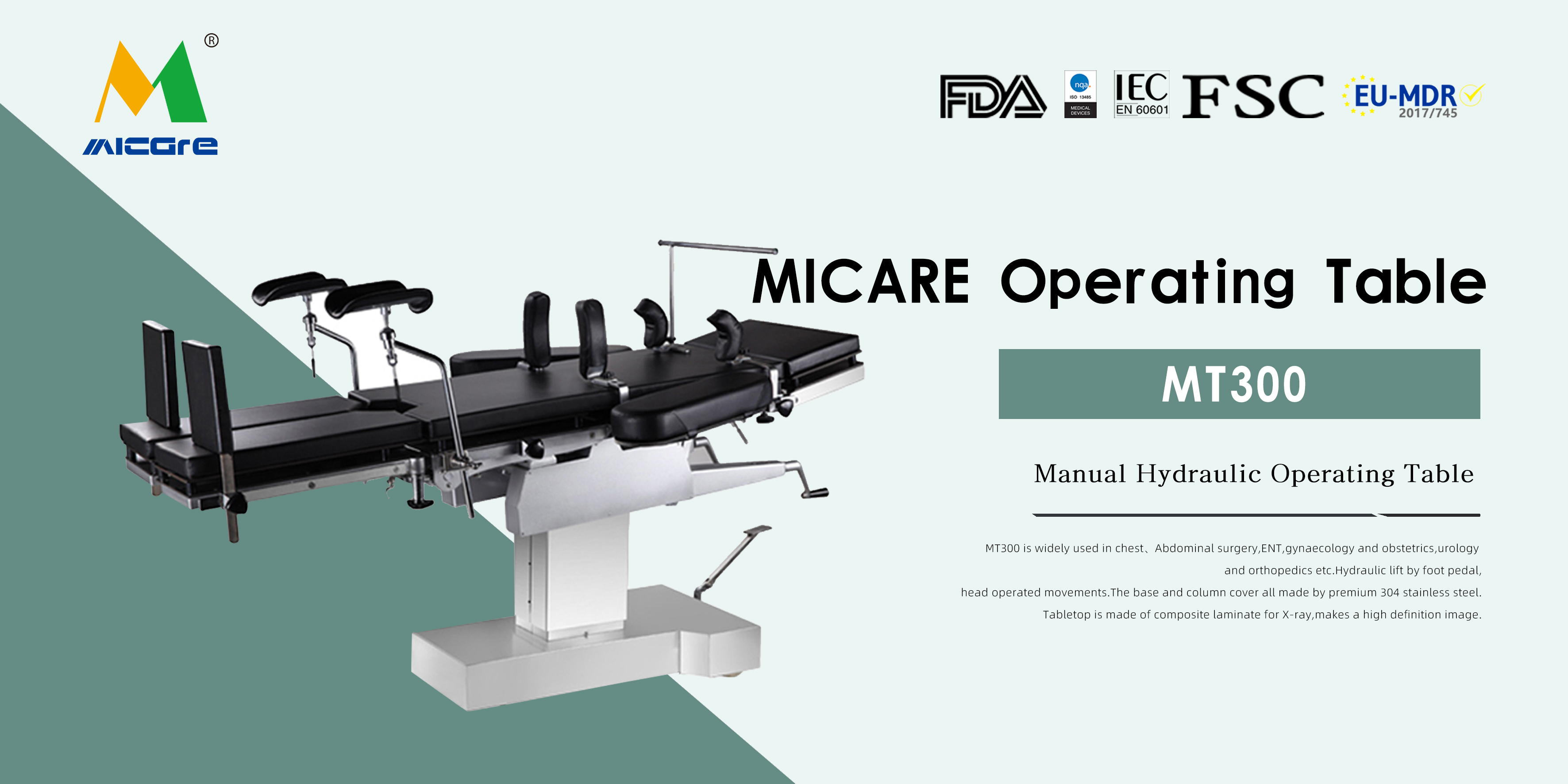 MICARE MT300 Tragbarer manueller medizinischer Operationstisch Fabrik