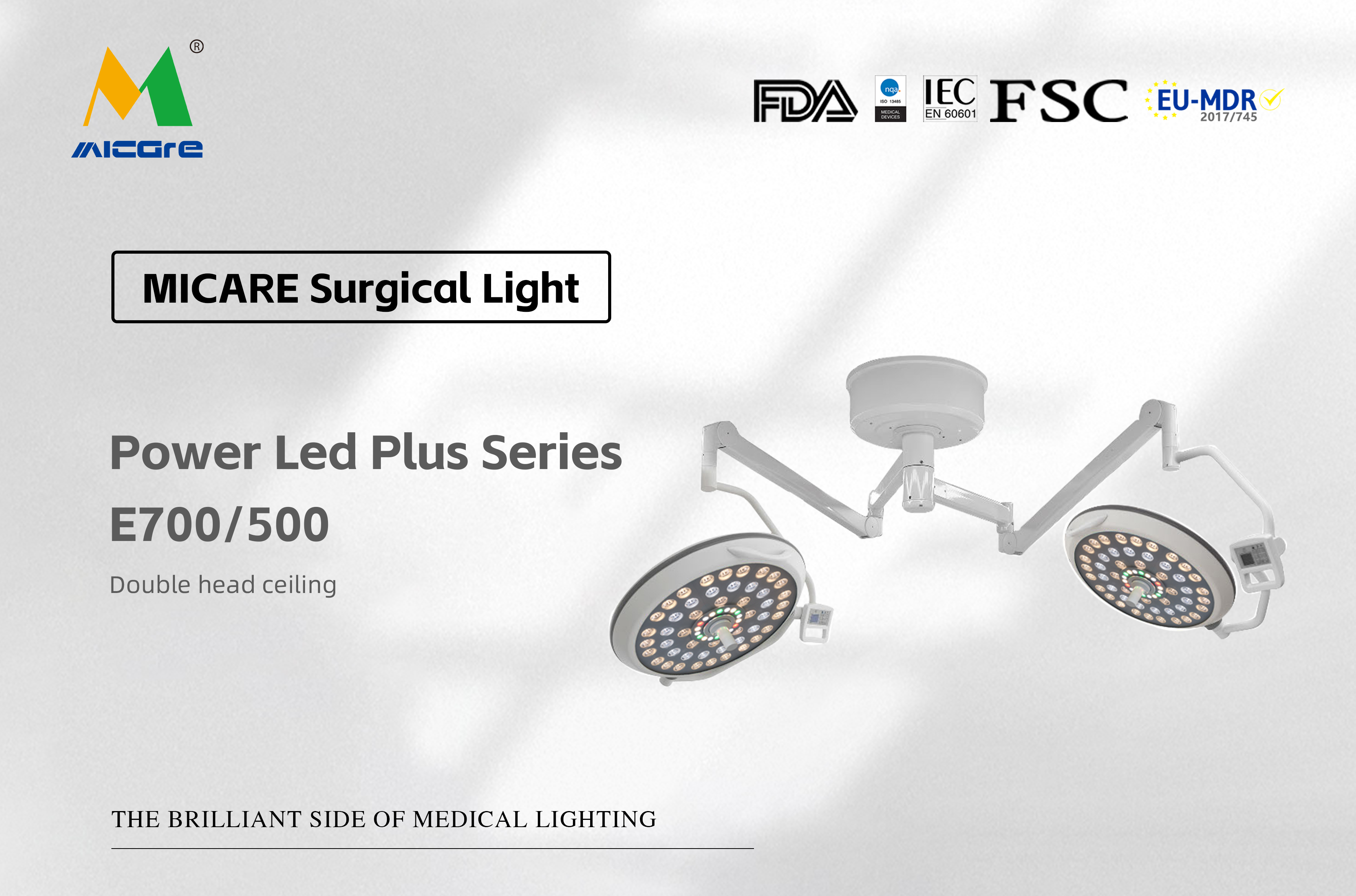 MICARE Pwer led plus E700/500 Dubbelkupol typ lysande medicinsk visuell undersökning driftlampa leverantör