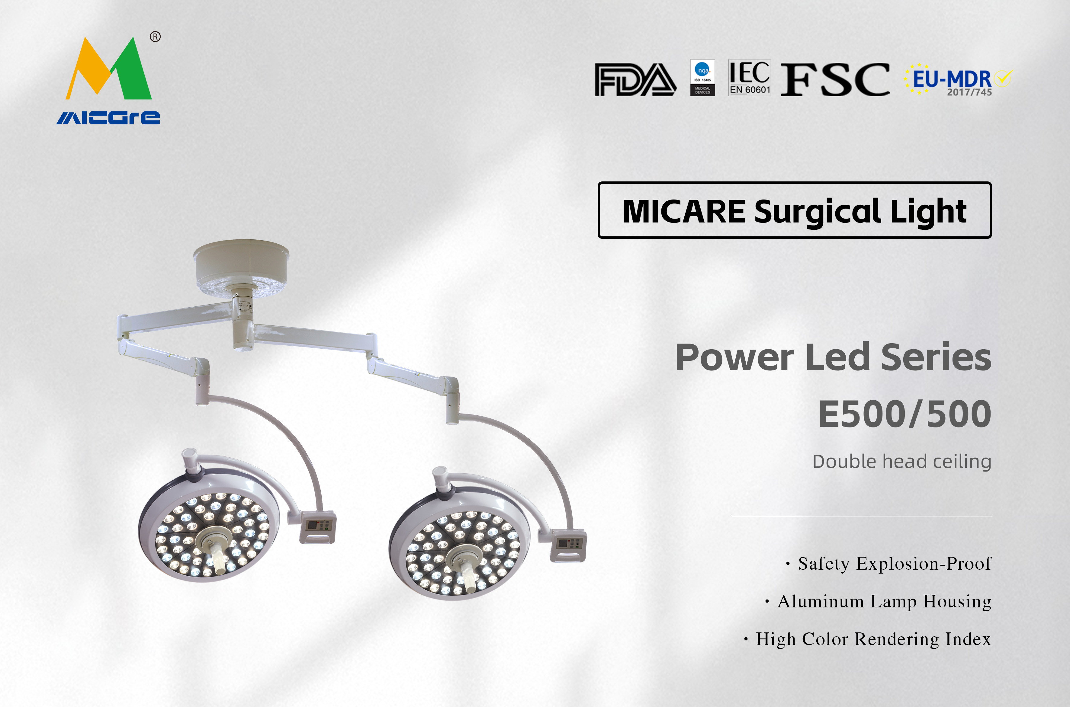 MICARE Power led E500/500 Operacinės lubų bešešės šviesos operacinių lempų gamyba