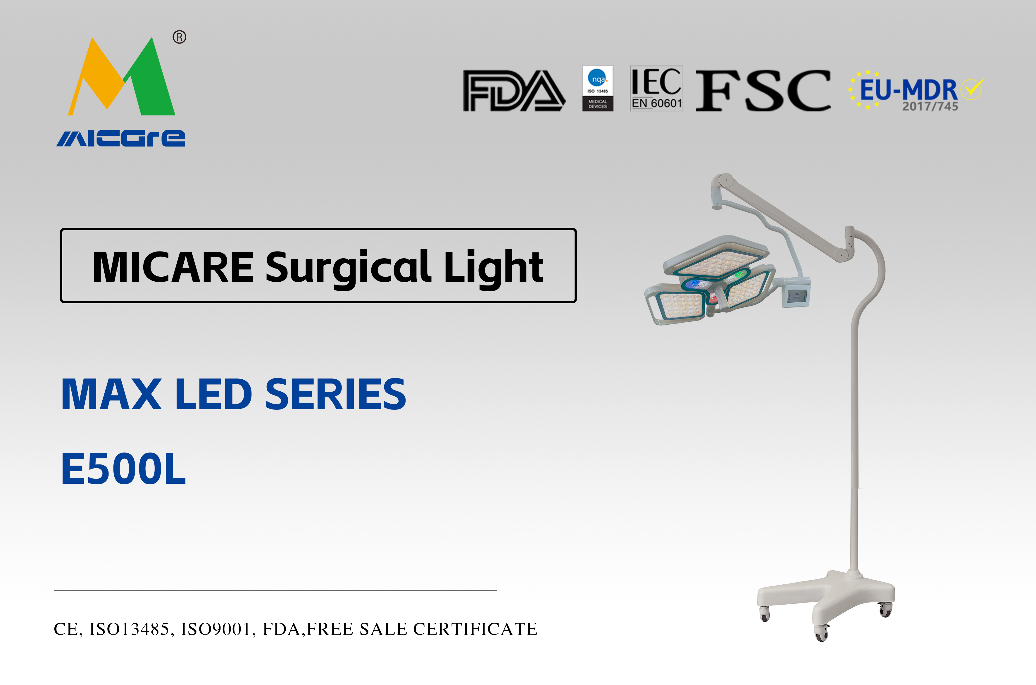 MICARE MAX LED E500L Medical hospital vertical mobile surgical desk lamp Portable surgical led light factory