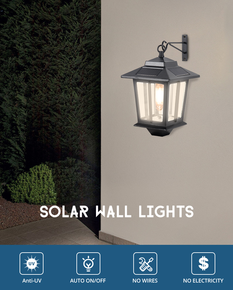 Solar Wall Lanterns with Bulb,Outdoor Hanging Solar Lights with 4 Solar Panels,Dusk to Dawn Led Outdoor Wall Sconce factory