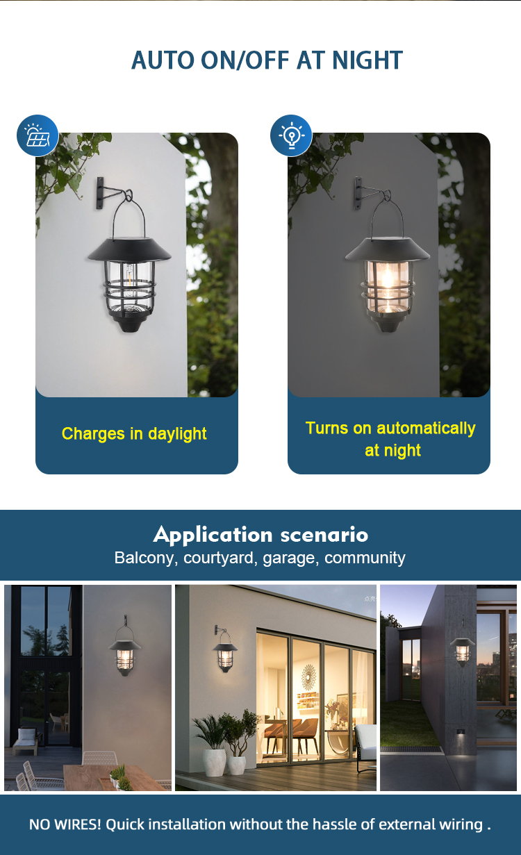 Waterproof Solar Wall Sconce Light Fixture Wall Mount Solar Outdoor hanging wall Lantern Decorative supplier