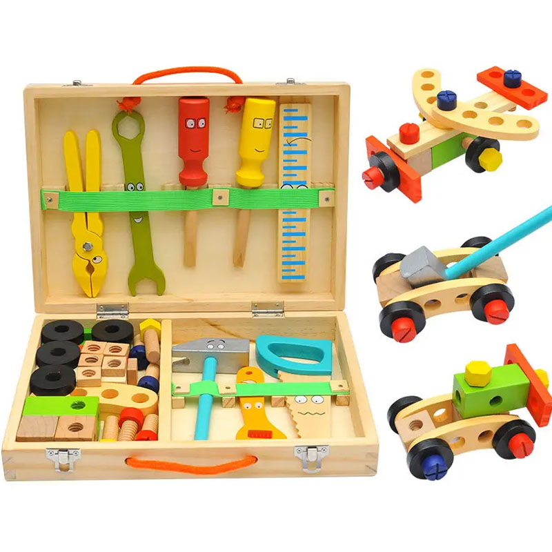 Birthday Gift Tool Kit for Kids Wooden Tool Box with 33 pcs