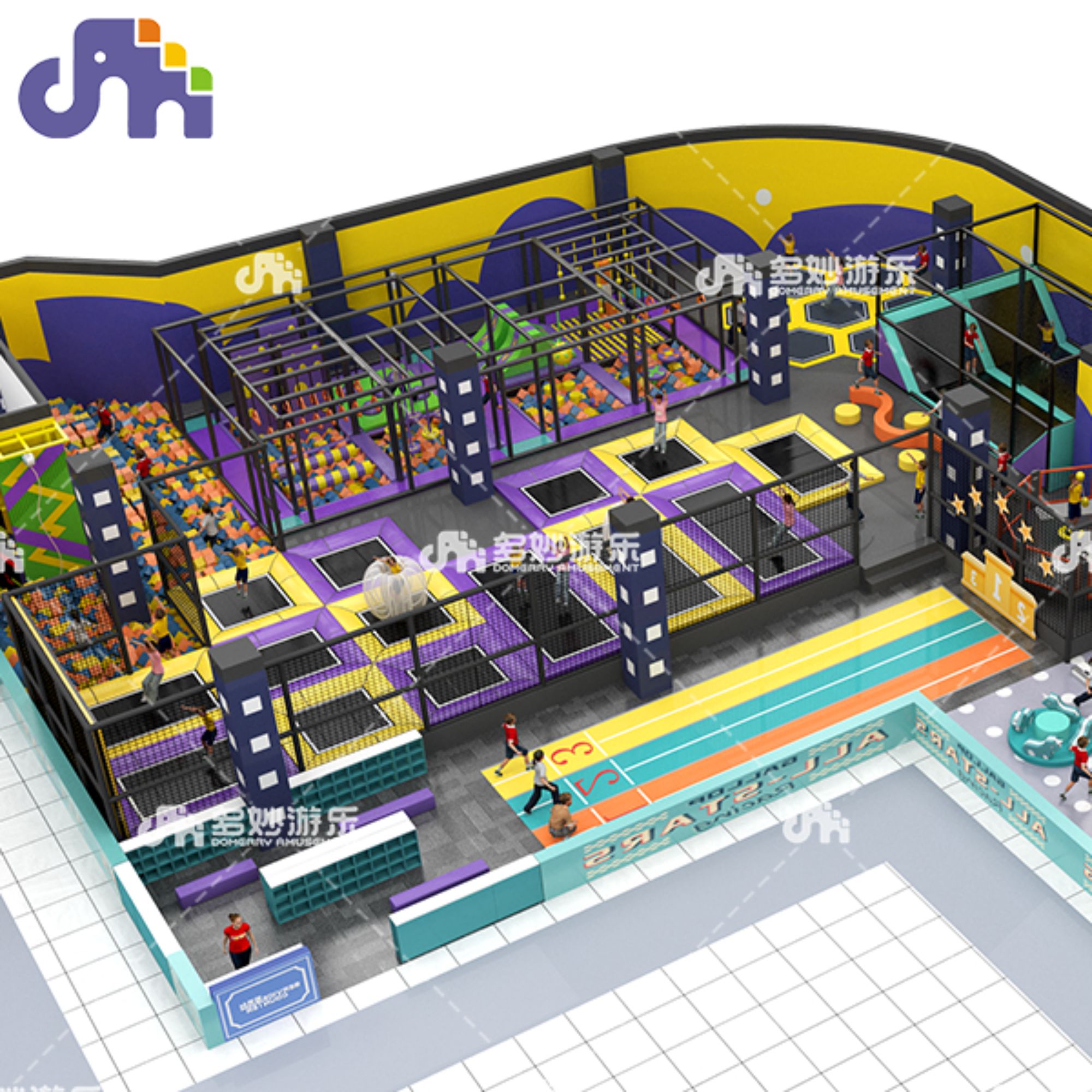 טרמפולינה מסחרית מתכת איירוסטיקס מותאמת אישית למכירה