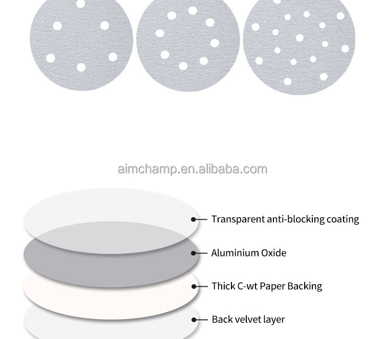 Customizable Holes Size 6 Inch White Aluminum Oxide Abrasive Sanding Paper Discs For Automotive factory