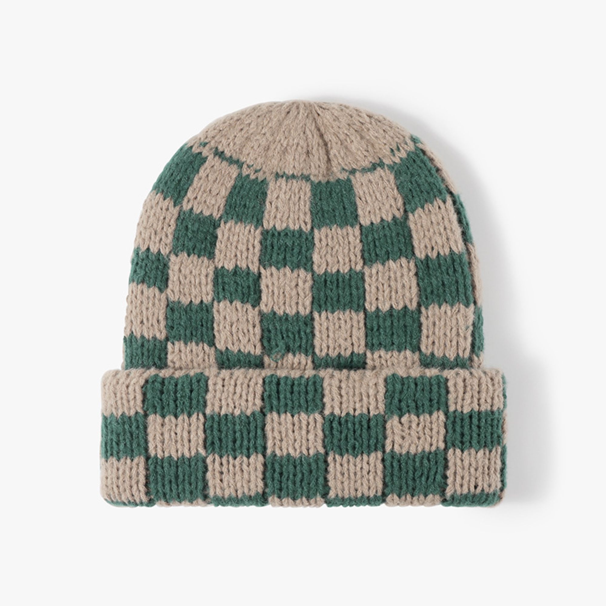 Topi beanie rajutan kotak-kotak