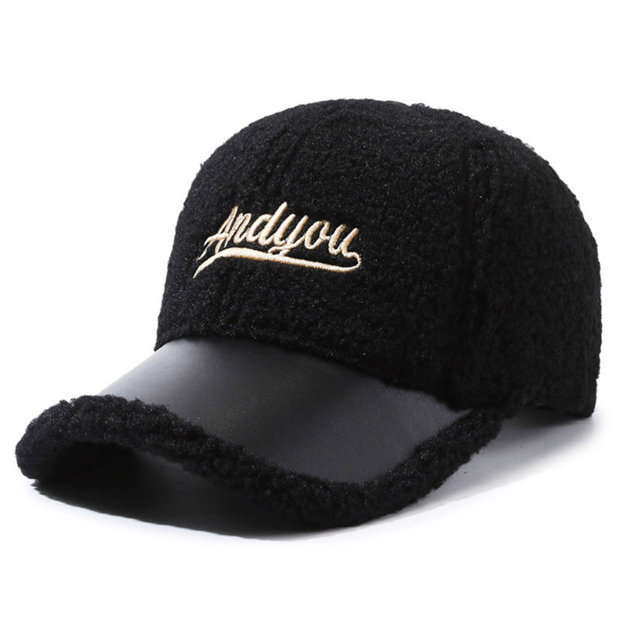 Lamb wool warm embroidered alphabet baseball cap