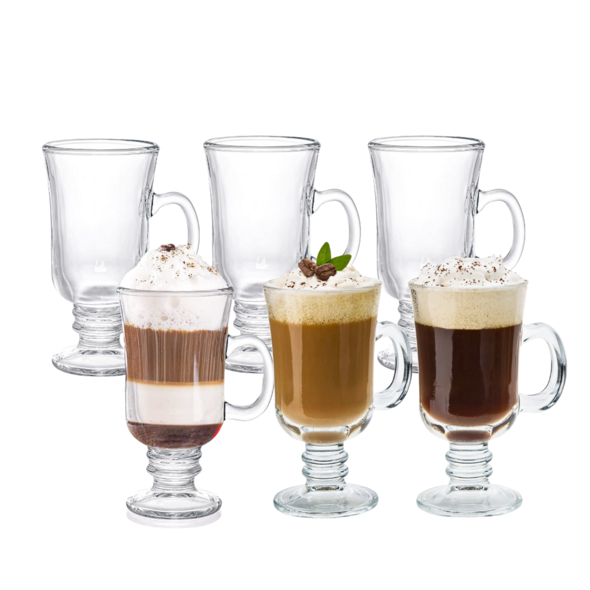 شیشه‌های قهوه ایرلندی قدیمی با دسته، جام قهوه، گلبک طراحی فنجان عصاره و فنجان قهوه شیشه‌ای