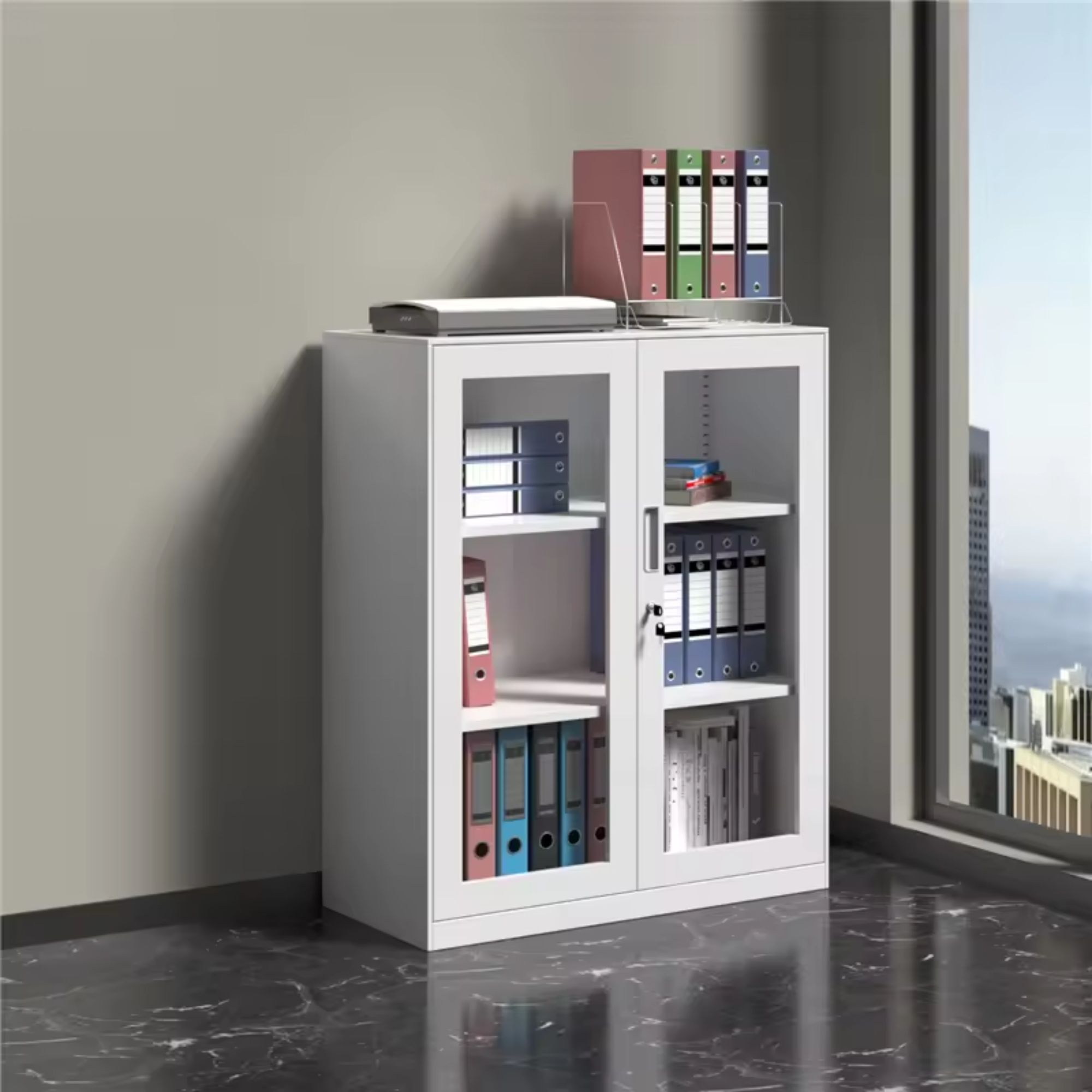 खोलने वाला ताला युक्त 2 दरवाजे फाइलिंग कैबिनेट स्टील लॉकर मेटल स्टोरेज लोहे का अलमारी