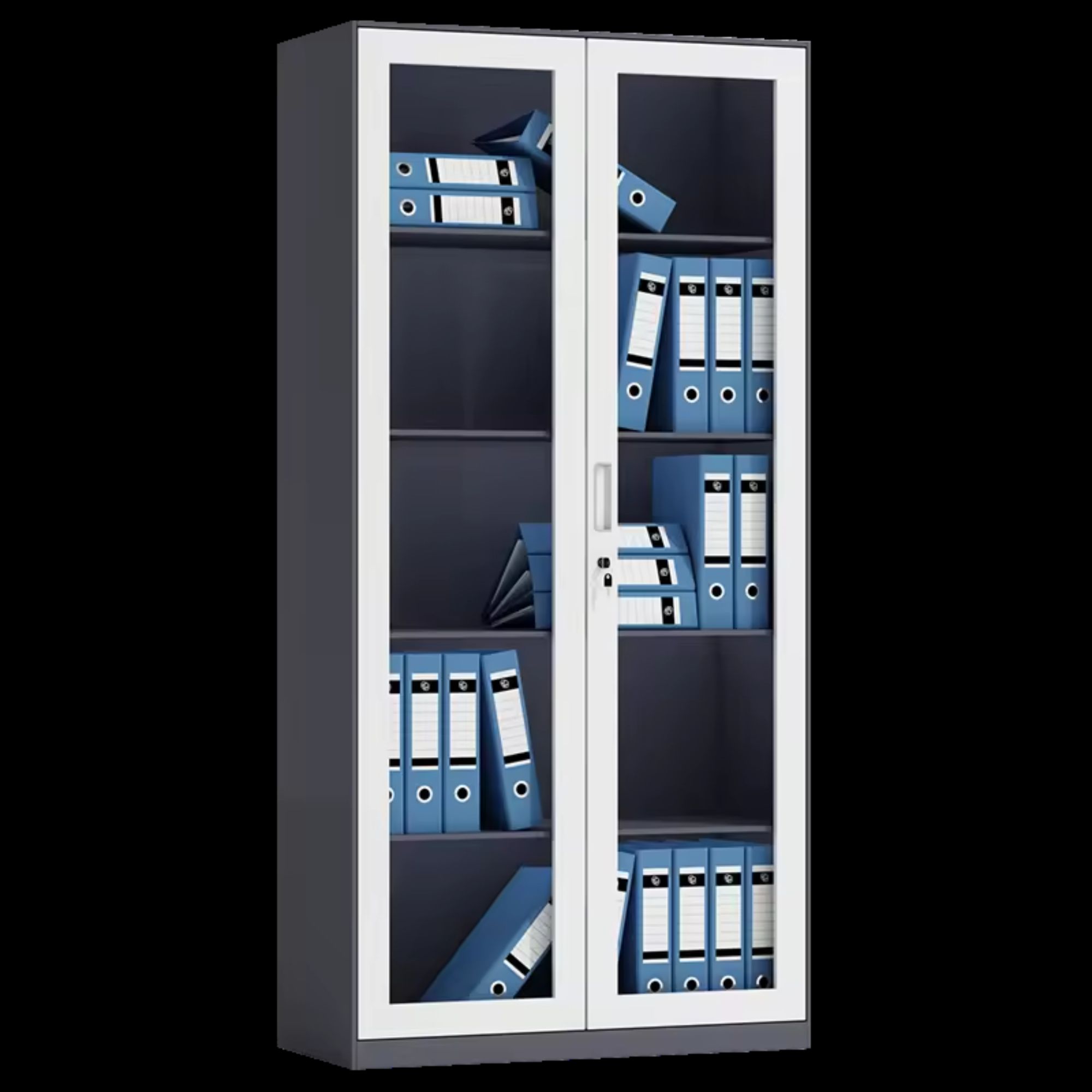 दो दरवाजे धातु कैबिनेट्स स्लाइडिंग ग्लास दरवाजा शोकेस ऑफिस फाइलिंग कैबिनेट धातु कैबिनेट शेल्फ के साथ