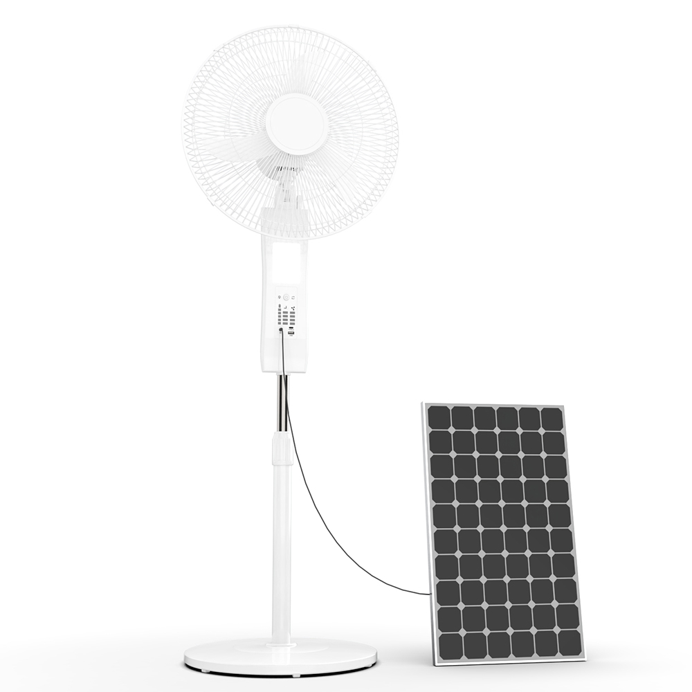 LD-801 Ny innendørs LifePO4 Battery Solar Charging Electric Fan Dc Rechargeable 16Inch Solar Powered Stand Fan Med Solar Panel